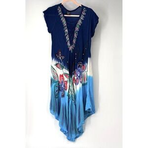 Beach by Exist Swim Cover up Blue Embroidered Flowy Beach Resort Wearable Art
